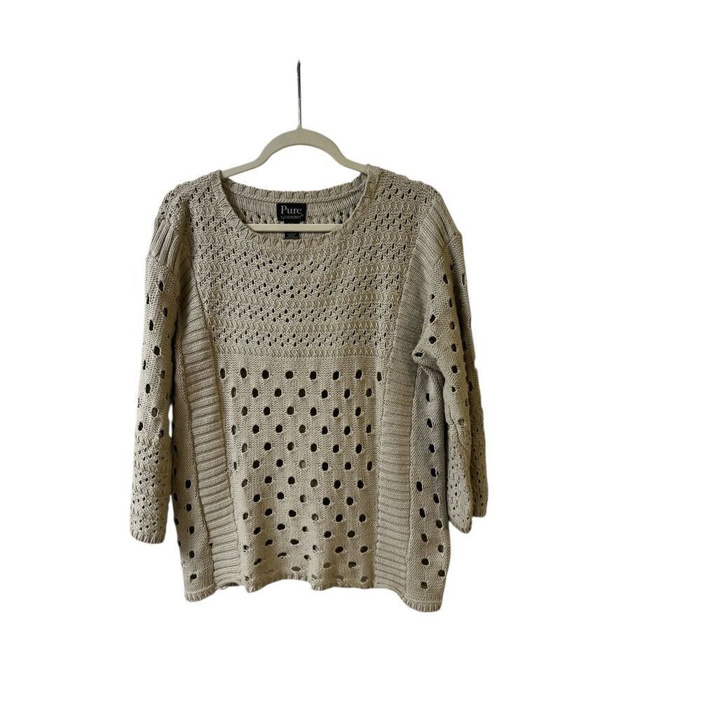 Pure Handknit pullover sweater tan color open design sz M/L